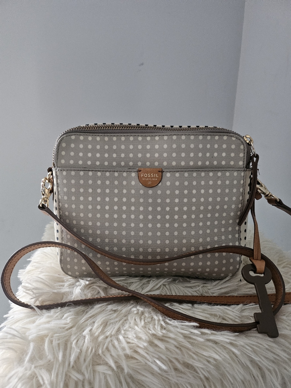 Fossil Gray Polka Dot Crossbody Bag